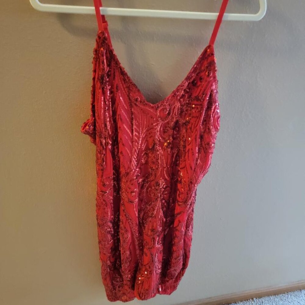 red sequins dress